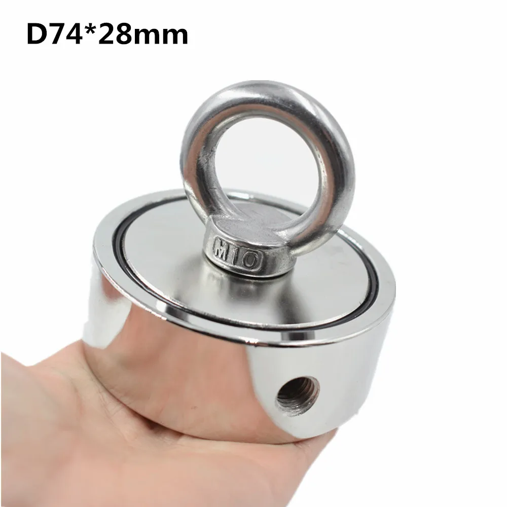 D75mm imán de neodimio súper poderoso agujero de doble cara salvar pesca imán 300 kg anillo Circular gancho permanente soporte de acero - 5