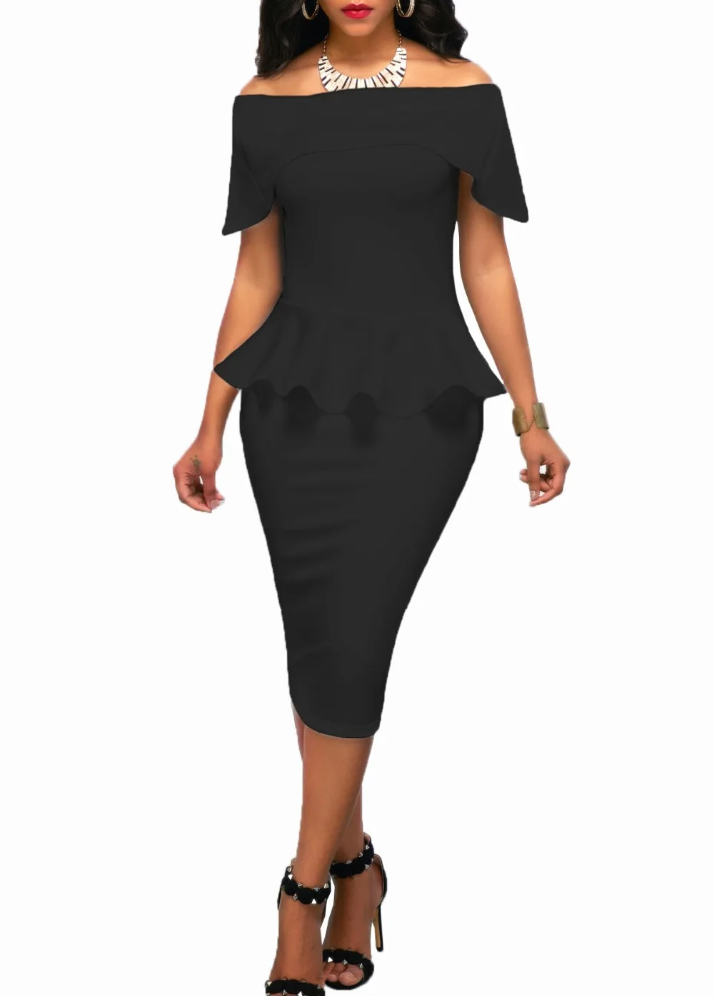Gladiolus 2018 Summer Slash Neck Off The Shoulder Knee-Length Bodycon Ruffles Office Lady Dress Elegant Party Dresses vestidos  (34)