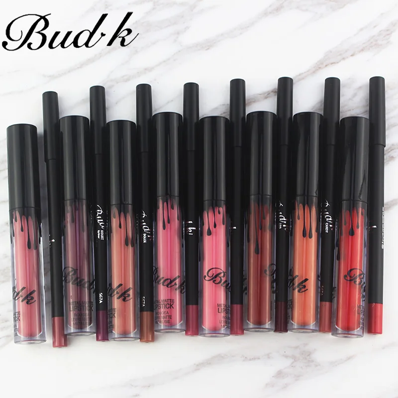 Bud K Brand Liquid Matte Lipstick And Lip Pencil Set Makeup Long Lasting Waterproof Matte Lip