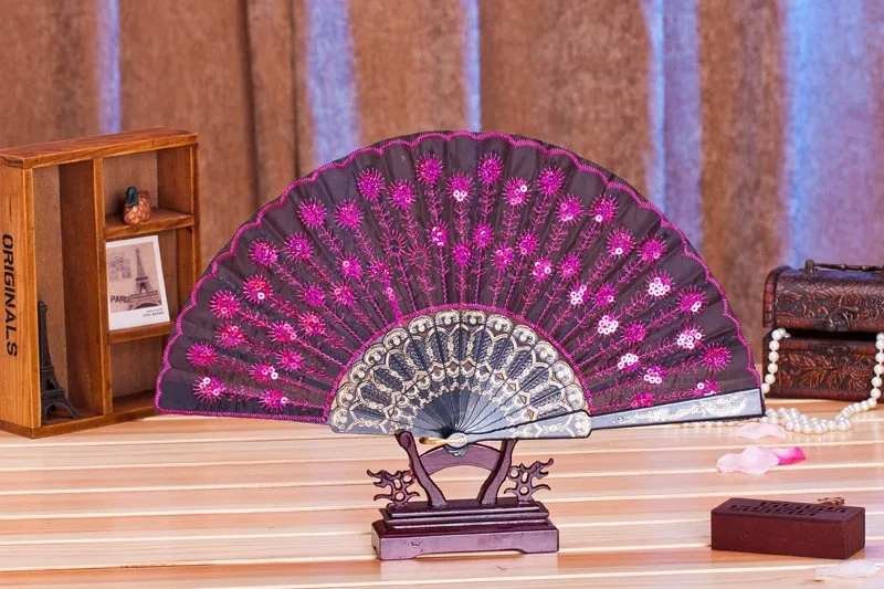 (50 Pieces/lot) New Fashionable Sequins Peacock Fan Handmade Dance Hand