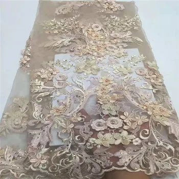 

2019 High Quality 3D Beaded African lace fabric Latest Embroidered french Net lace fabric for Nigerian Women party dressHX1305-2