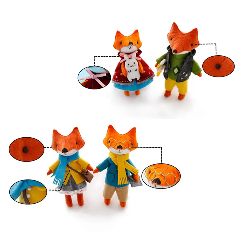 Lovely Fox Families Войлок Сделай Сам Набор для рукоделия кукла ручной работы швейная ткань Ремесленная игрушка для детей подарок брелок кулон Войлок diy упаковка
