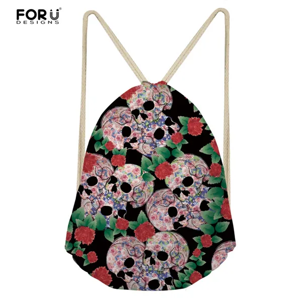 FORUDESIGNS/сумка на шнурке для женщин девочек, маленький школьный рюкзак с принтом черепа, Женская Повседневная сумка-шоппер - Цвет: CC90018Z3