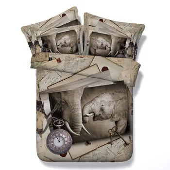 

Free shipping 100%cotton 3d animal elephant bedding set without filling twin/full/king/super king size Bohemian Clock classical