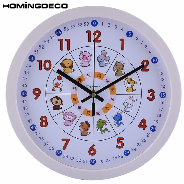 Homingdeco 12 Inches Cartoon Animal Children Wall Clock Plastic Silent Brief beautiful Wall Clocks For Bedroom Wall home Decor