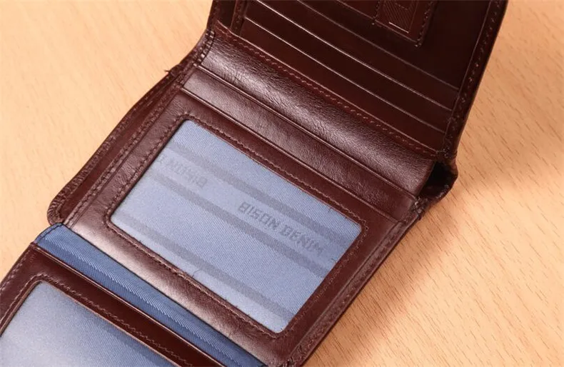 BISON DENIM Genuine Leather RFID wallet Men red brown vintage purse card holder Brand men wallets dollar price Male Purse 4361