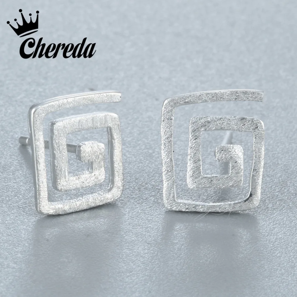 

Chereda 925 Sterling Silver Earrings Fingerprint Rotating Hollow Silver Fashion Maze Square Shape Young Girl Rock Accessories