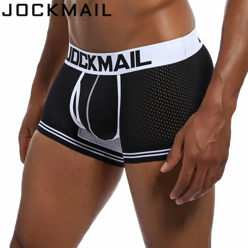 JOCKMAIL, брендовые боксеры, мужские сетчатые u-образные трусы, сексуальное нижнее белье, под брюки, Cueca, хлопковые трусы, боксерские шорты для геев, мужские трусы