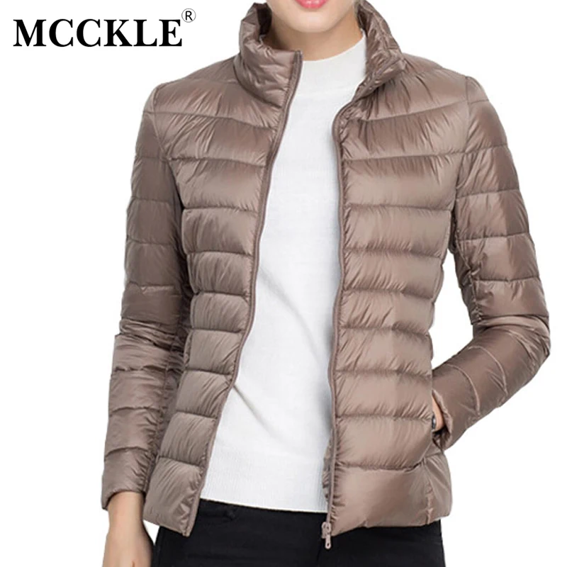 

MCCKLE Womens Down Jackets Plus Size Light Thin Short Coat For Early Winter Stand Colar With Pockets Manteau Femme Hiver