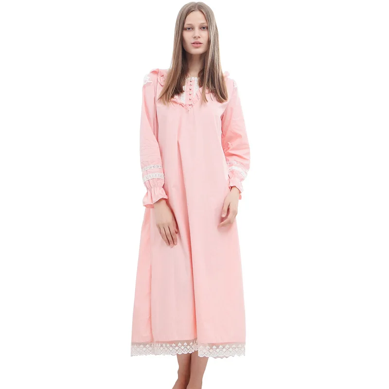 

Court Retro Long-sleeved Princess Nightgown 100% Cotton Plus Size Loose Nightgown Home Dress Women Sexy Sleepwear Night Dress