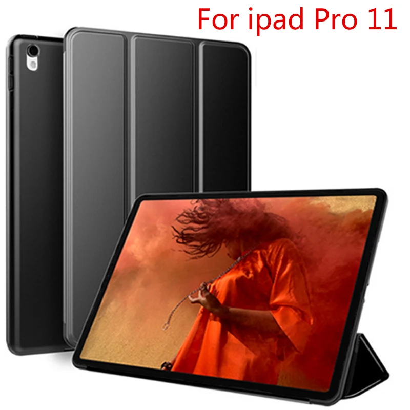 

2018 Hot 1:1 PU Leather Tablet Case For ipad pro 11 inch Smart Case 3 Folding Stand Auto Sleep/Wake Back Cover For ipad pro 11