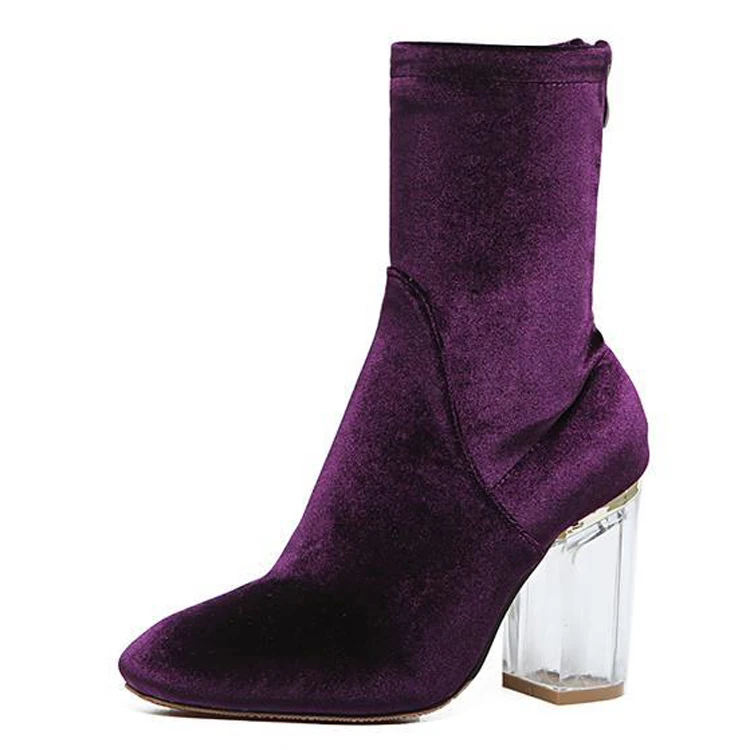 LALA IKAI Transparent Crystal Heel Short Boots Women Velvet High Heel Ankle Boot Fashion Women's Winter Boots (8)