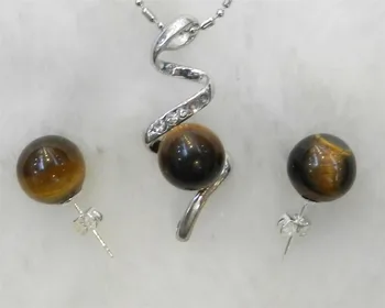 

Natural 10mm African Roar Tiger's Eye Stone Beads Pendant Necklace Earrings Set>free shipping