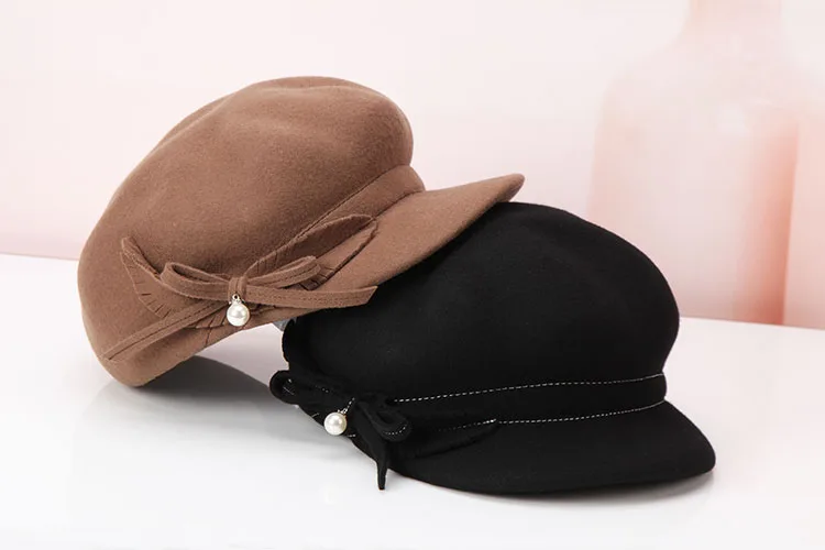 Женская шерстяная шляпа Fedoras для девушек, Модная студенческая теплая шапка для отдыха, женские шерстяные Восьмиугольные шапочки, женский Британский ретро берет, шапка B8965
