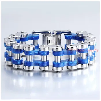 

9"*24mm 131g Huge Heavy Mens Motorcycle Bicycle Bike Chain Stainless Steel Bangle Bracelet Silver Blue Color Fashion Jewelry New