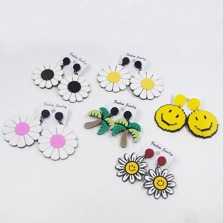 

personality hyperbole star sunflower dangle earrings hip pop punk acrylic big earrings Korean style long earrings for women