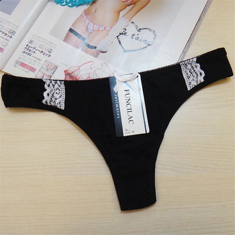 FUNCILAC 5pcs/lot Women's cotton panties Girl Briefs sexy thong low-waist cotton ladies underwear T pants Briefs M L XL