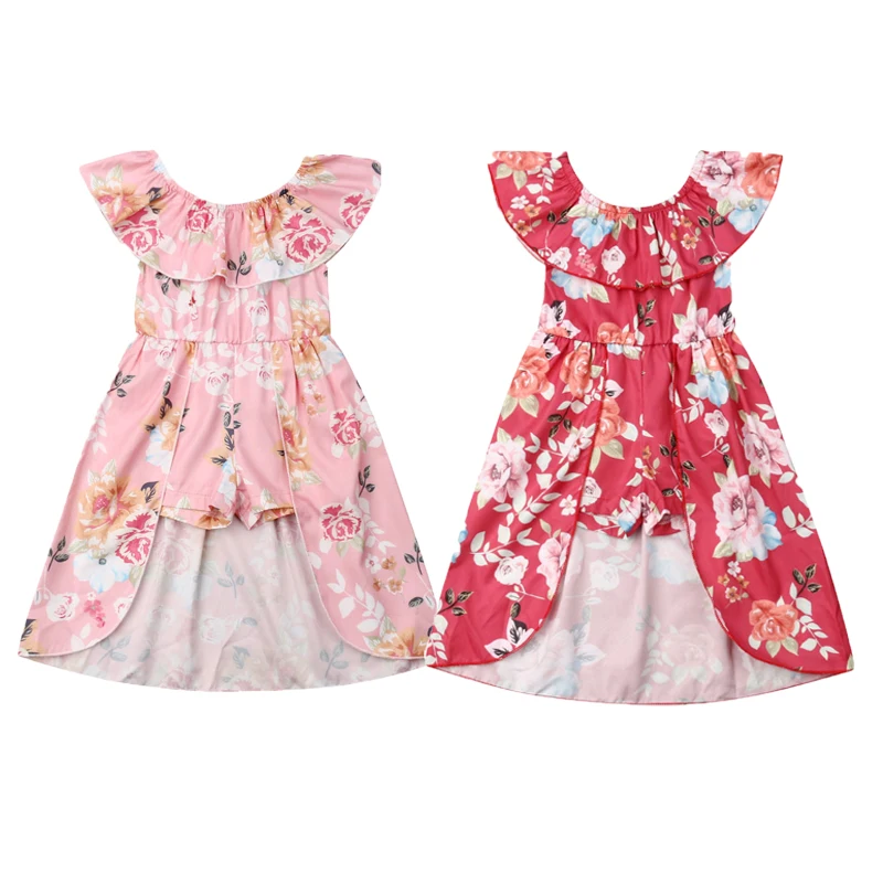 

1-6Y Children Kids Baby Girls Romper Dress Clothes Flower Print Ruffle Romper Jumpsuit Holiday Dress