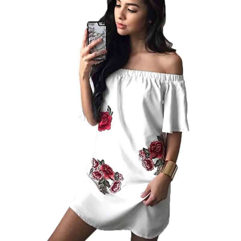 

Off Shoulder Embroidery Summer Beach Dress 2019 Women Sexy Short Party Dresses Floral Boho Casual Dress Beachwear Plus Size