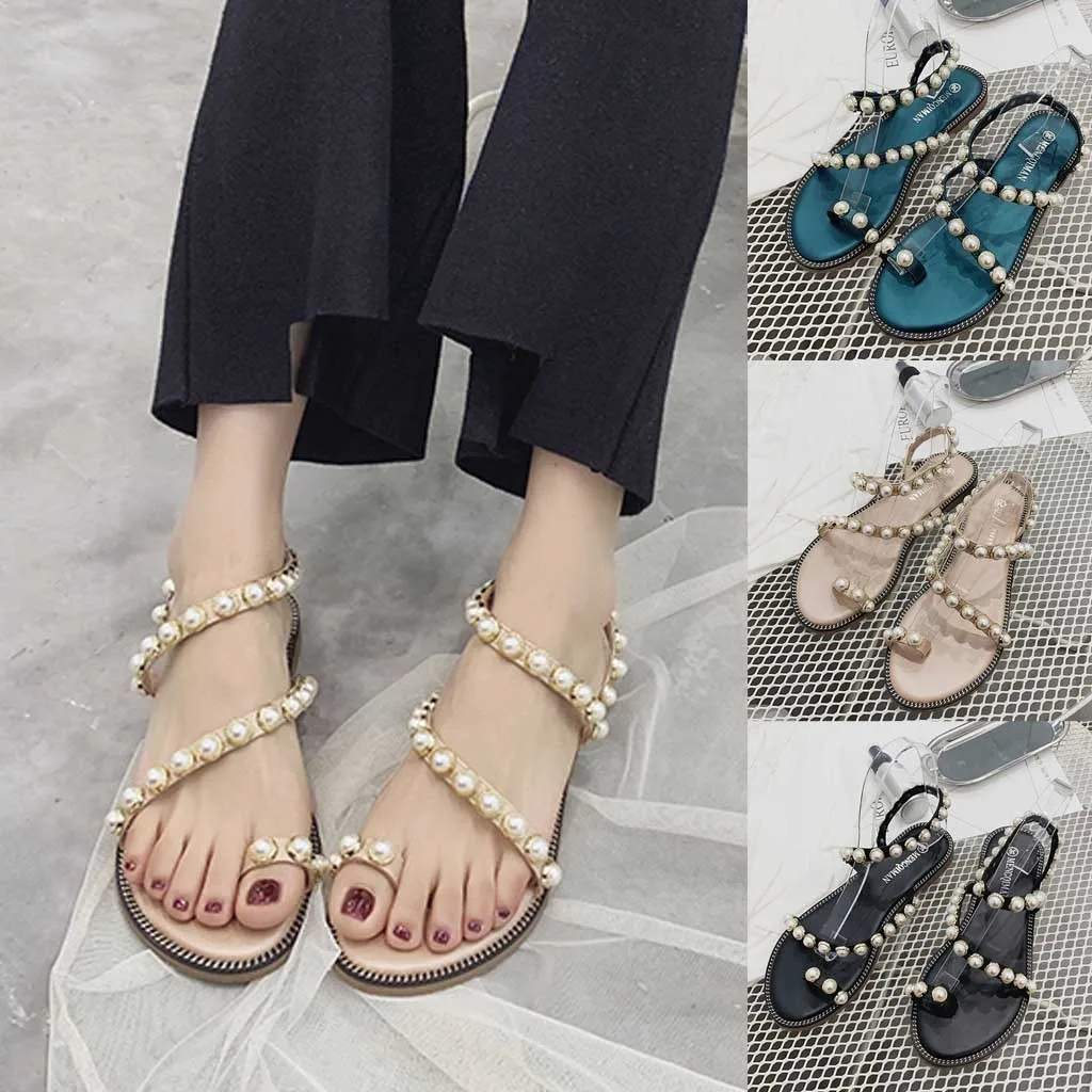 

Fashion Womens Summer Pearl Sandals Students Roman Shoes Casual Beach Sandals women sandals genuine leather shoes women summer