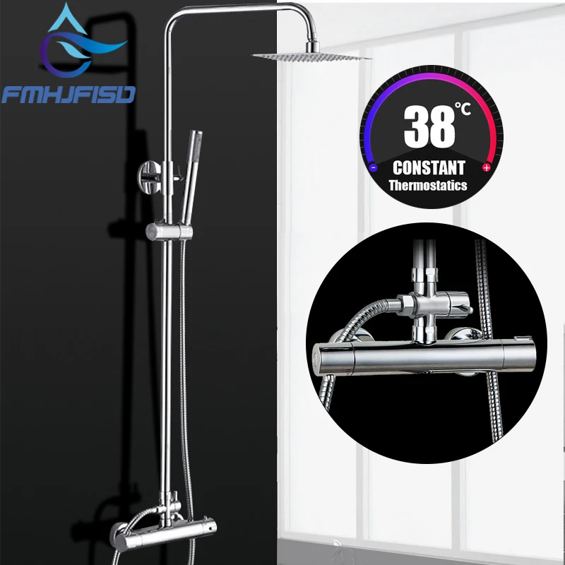 

Chrome Thermostatic Shower Faucet Dual Handle Bath Shower Faucet Square Shower Head Thermostatic Mixing Valve