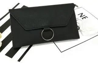Новая Корейская версия Металлического Кольца двойные конверты Дамский кошелек для мобильного телефона - Цвет: Черный
