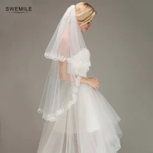 Новое поступление модные аппликации кончик пальцев расческа белая свадебная фата двухслойный фатин свадебная фата Свадебные аксессуары Velo de Novia