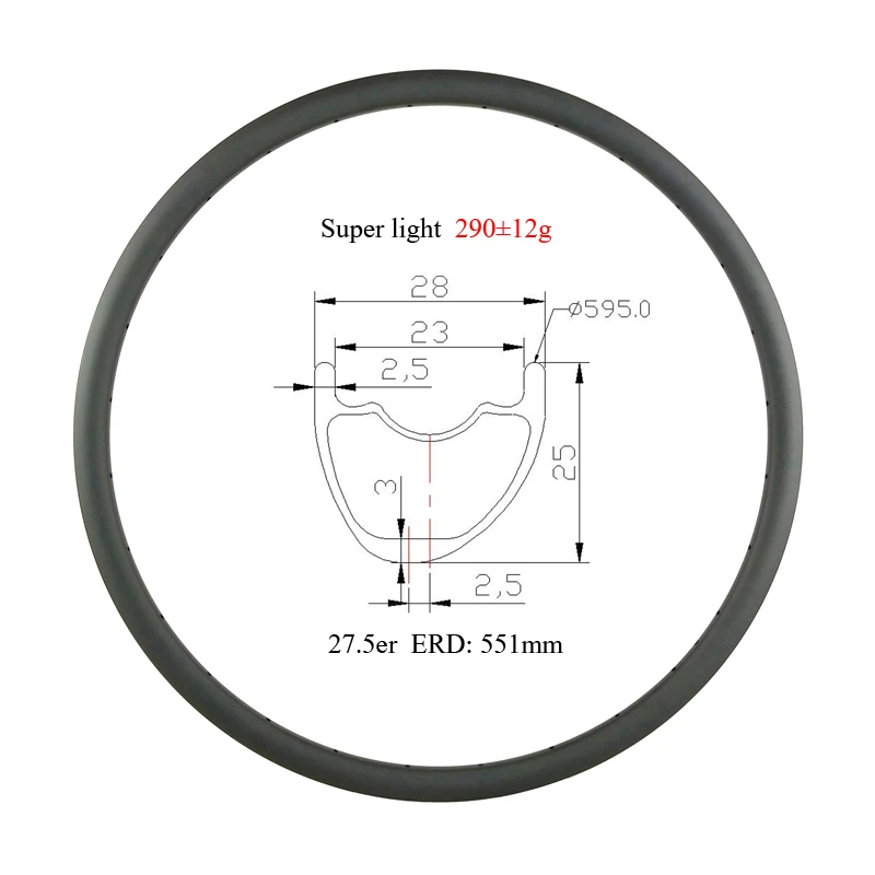 290 г Сверхлегкий 650B Горный или Кроссовый велосипед 28 мм асимметрия 25 мм Глубокий офсетный 2,5 мм бескамерный безhookless карбоновый обод 27,5 er крест кантри горный велосипед