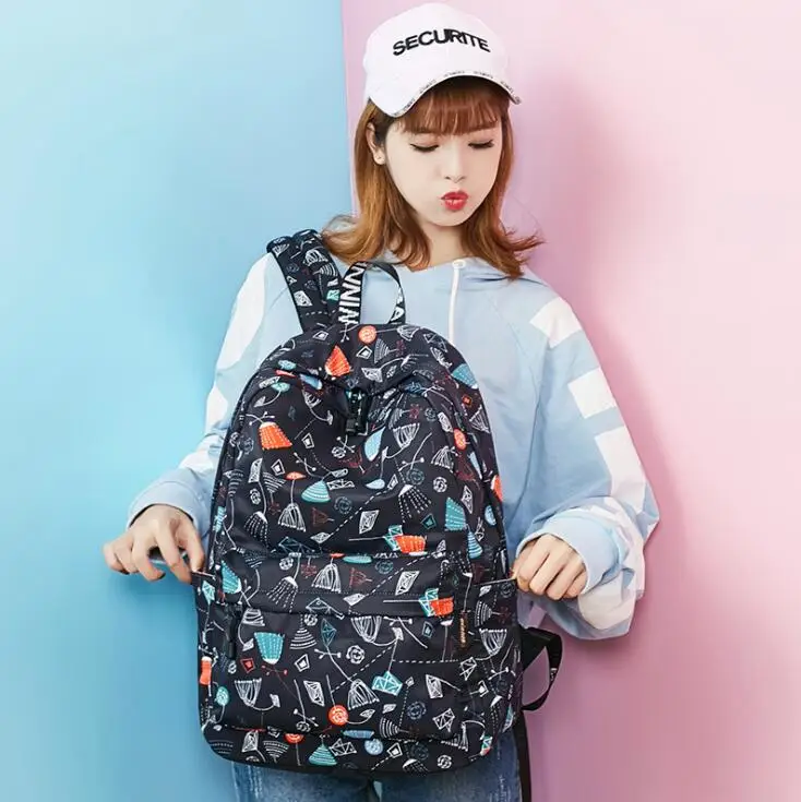 

Women Backpack Preppy 15.6 Female College Student BackPack Large Capacity Pattern Printing Girl Knapsack men waterproof W-30-55