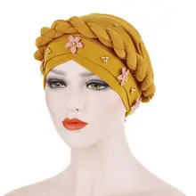 Золотые шапки 3d цветок в африканском стиле головной убор шляпа бисером мусульманские аксессуары для волос в виде тюрбана Модные Женские однотонные плетеные Banda TUB002