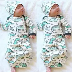 2 предмета, пижамы для новорожденных девочек и мальчиков с рисунком динозавра, костюм для новорожденных, одежда для девочек, брендовая