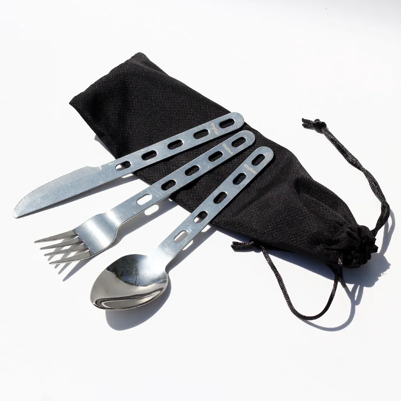 QingGear portátil Camping senderismo cubertería conjunto tenedor cuchara cuchillo con anillo Picnic vajilla utensilios con bolsa de nylon