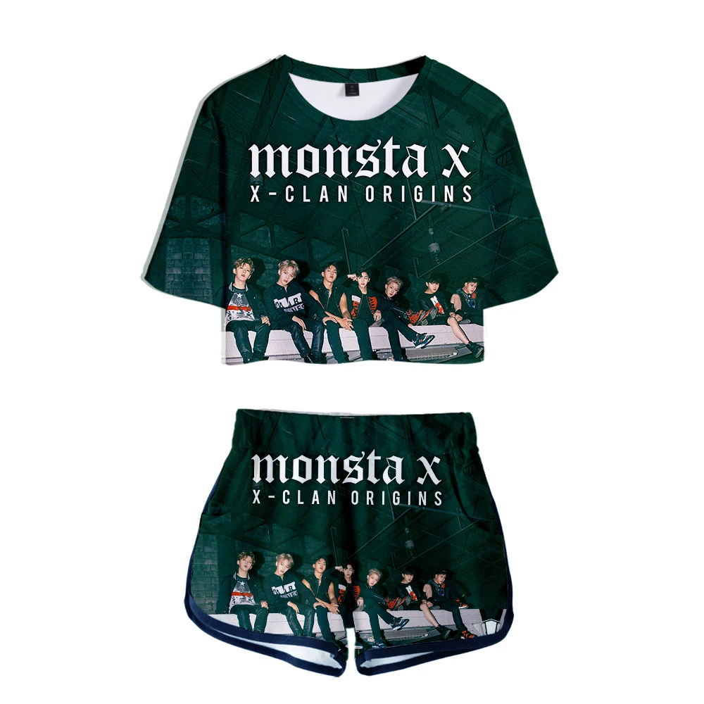Модный комплект одежды в стиле хип хоп из 2 предметов Monsta X корейский женский шт.