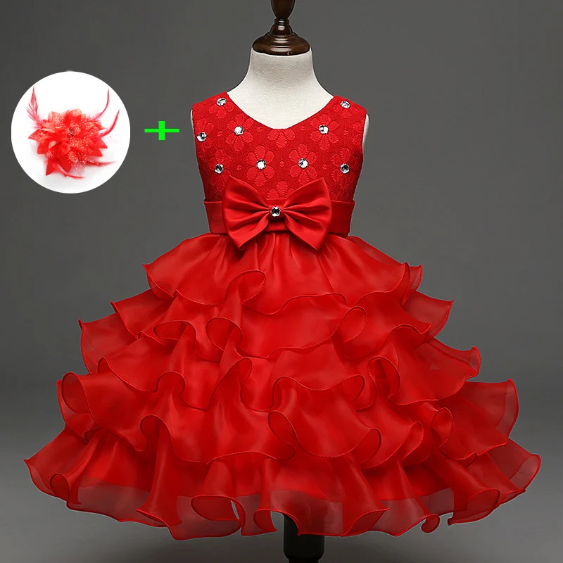 

Fashion Rhinestones Applique Party Layered Birthday Party Dress Aqua Red Ball Gown Flower Girl Wedding Dresses for Kids