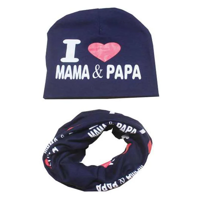 Хлопок Детские Hat Набор I Love Papa Mama печати хлопок Кепки маленьких Шапки новорожденных Hat Детский шарф воротник Обувь для мальчиков шапочка