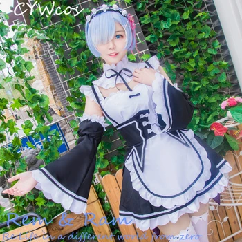 

Re:Life in a different world from zero Cosplay Costume Rem Ram Maid Dress Halloween Party Uniform Costume Dresss+Socks+Headdress