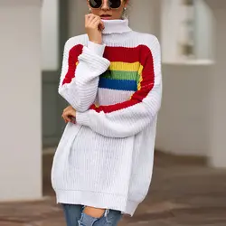 Осенне-зимние пуловеры женские s 2019 вязаный женский свитер с длинными рукавами Радужный пуловер Женская Повседневная Свободная джемпер pull