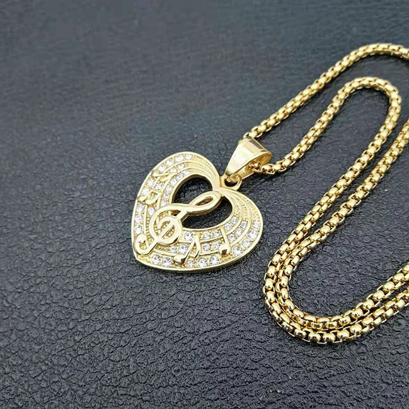 В стиле хип хоп Стразы Bling золотого цвета из нержавеющей стали музыкальная нота