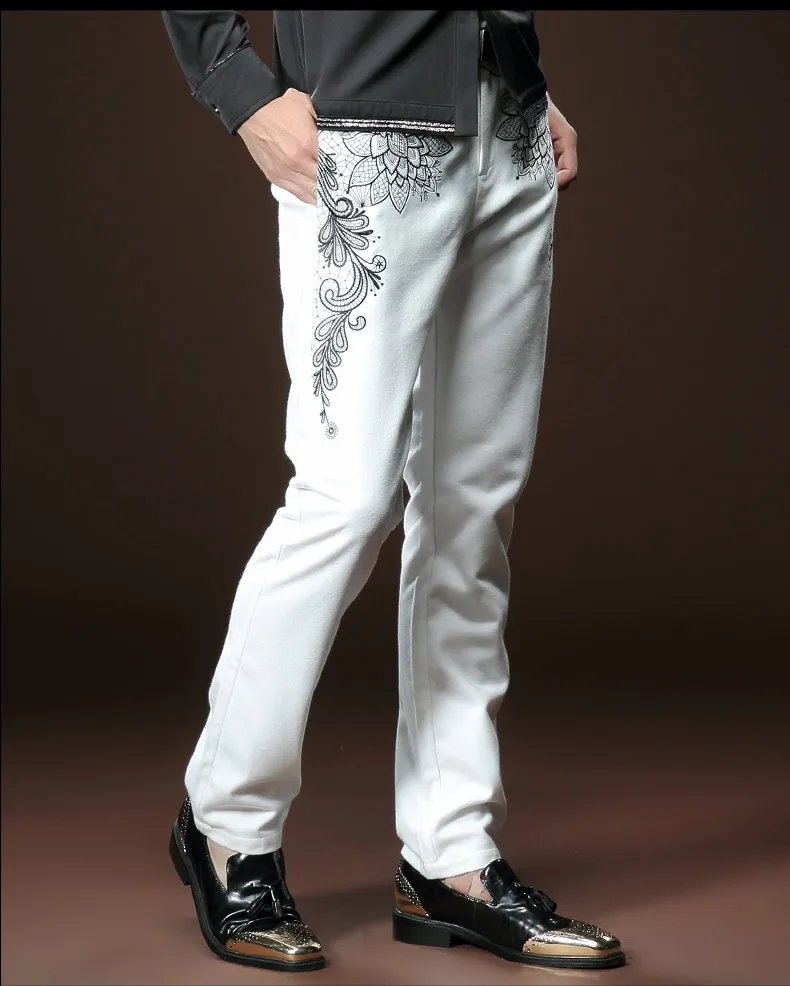 Free Shipping New fashion male trousers men's casual fall white wool