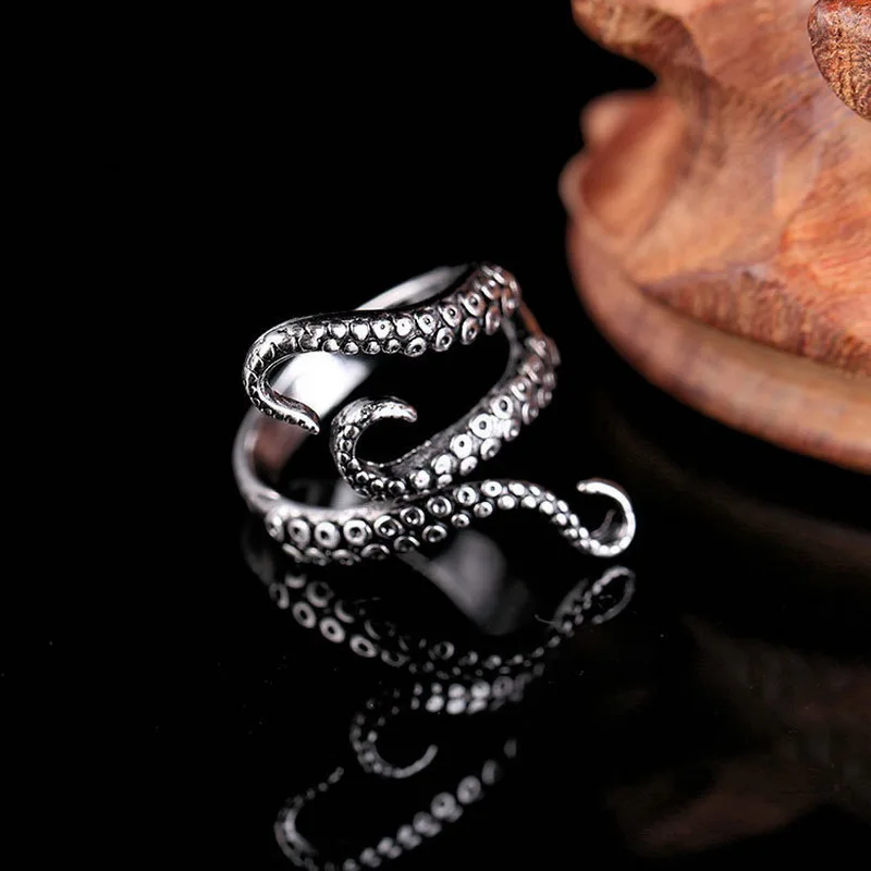 Rinhoo крутые кольца, титановая сталь, готическое кольцо для глубоководных морских кальмаров, осьминог, модное ювелирное изделие, открытый регулируемый размер, высокое качество