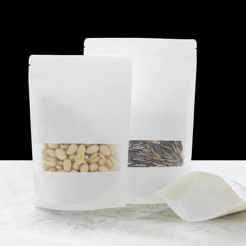 100 шт. Белый крафт замок на молнии стоьте вверх мешки для еды с u образным и матовым