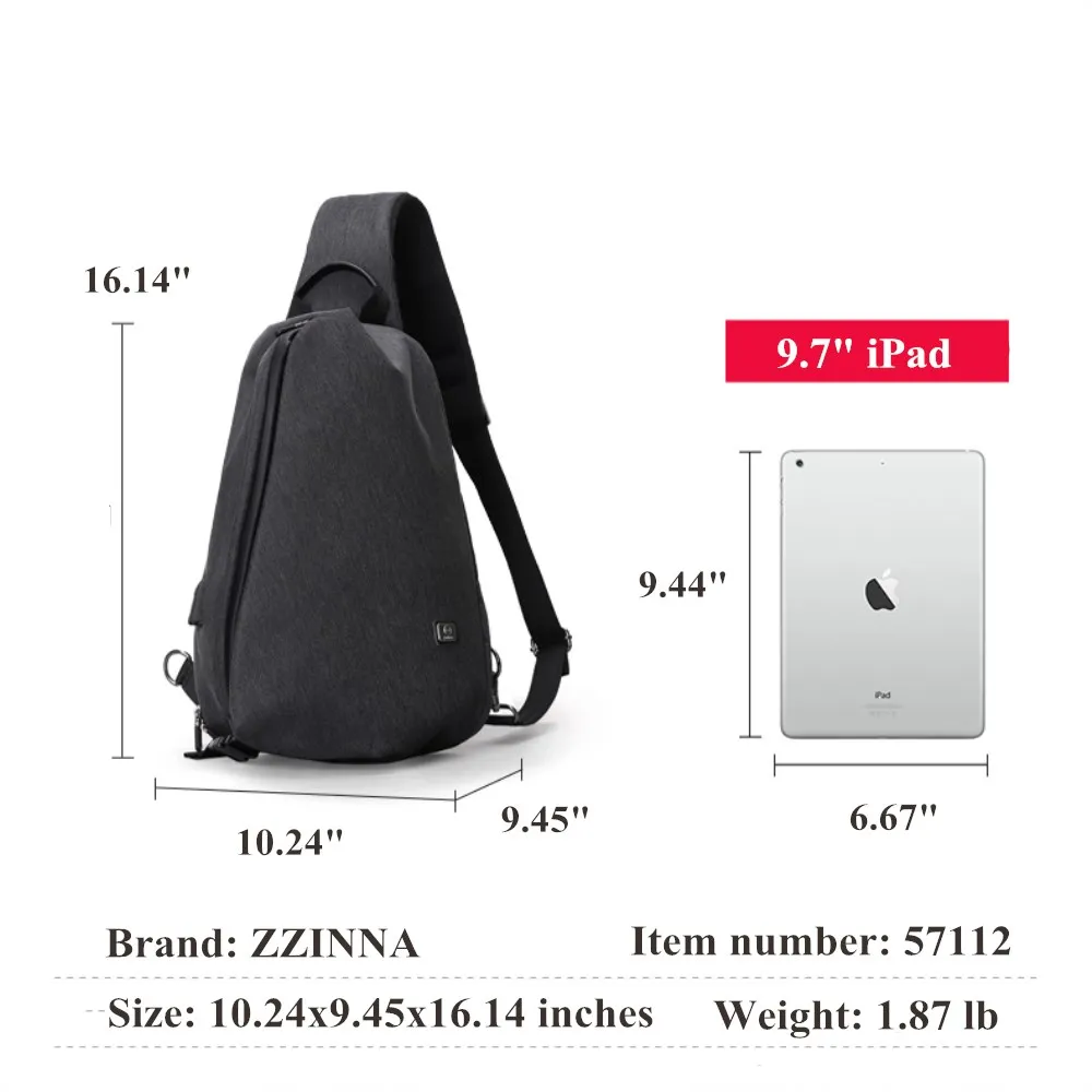 ZZINNA, сумка на одно плечо, рюкзак для мужчин, нагрудный рюкзак, мужская сумка на плечо, 13 дюймов, мужской рюкзак с USB зарядкой, Krossbodi Sumka