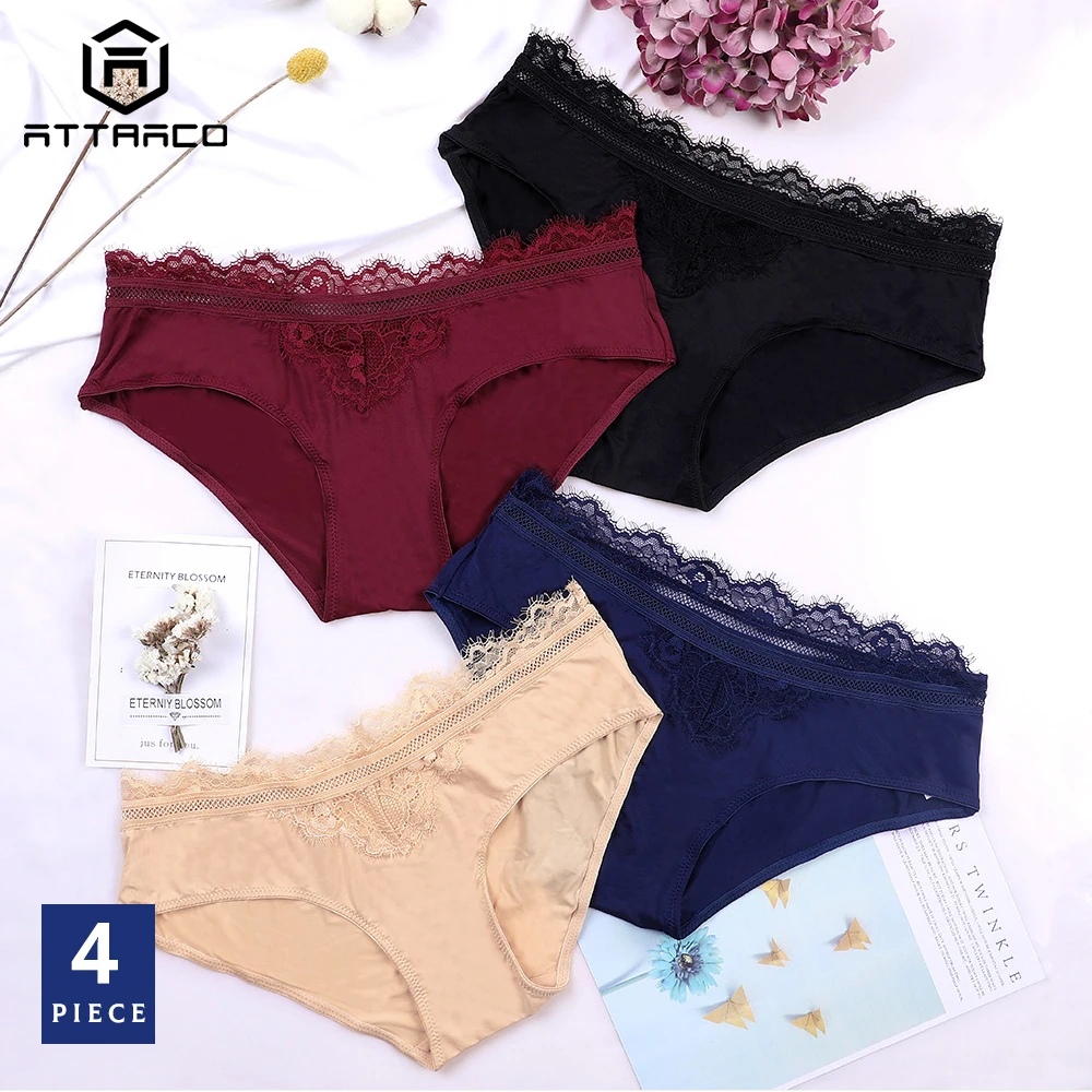 

4 PCS Women Underwear Thong Briefs Panties Hipster Ladies V-String sexy soft Skin-friendly Breathable Cotton Lace трусы женские