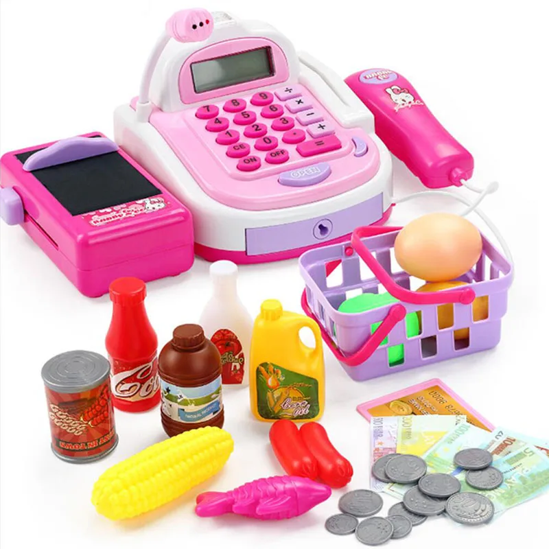 

Pretend Play Toys Kids Supermarket Cash Register Cashier Updategrade Electronic Toys with Money Children Learning Education Toys