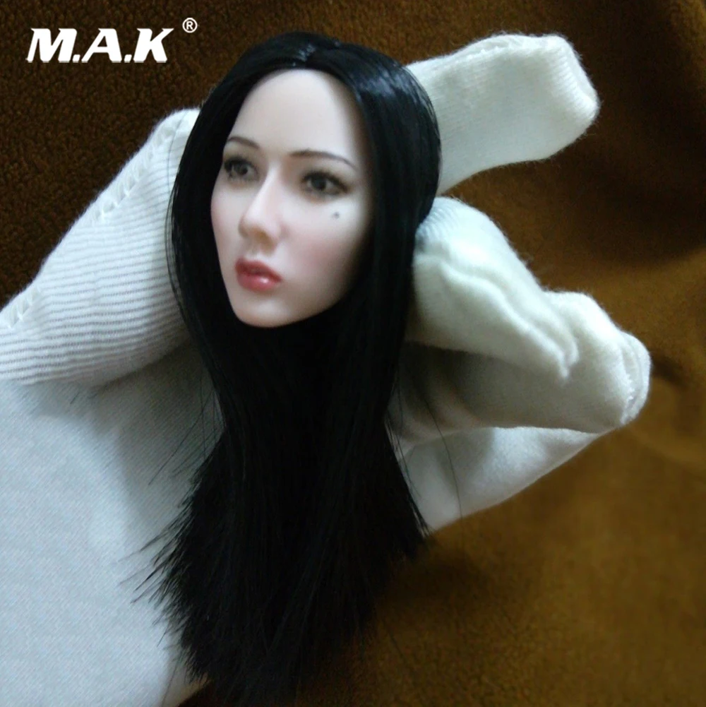 

1/6 Female Head Sculpt Korean star Girl Head Asian Pale Skin Black Long Straight Hair 12 inches girl Women HT PH Body Figure