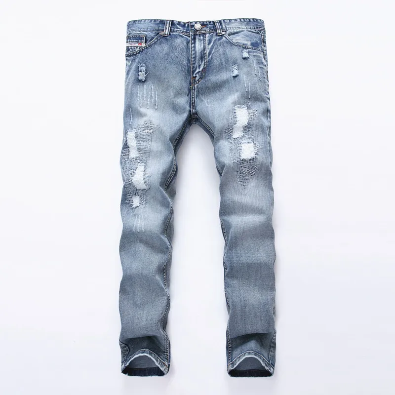 Men's Big Size 42 European Style Jean Famous Brand Holes Frazzle Jeans