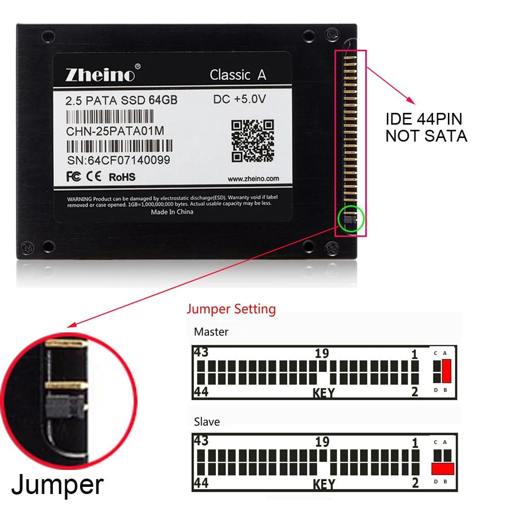 

Zheino 2.5" 44Pins IDE PATA 64GB SSD MLC NAND FLASH Internal Solid State Drives HARD DRIVE For Dell D610 D810 HP IBM T41 T43