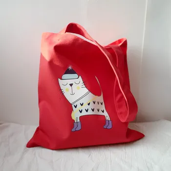 

Little Paris Handmade Bag Cute Red Cat Canvas Bag Student handbag Cute cartoon cat Simple Bag Shopping Bag