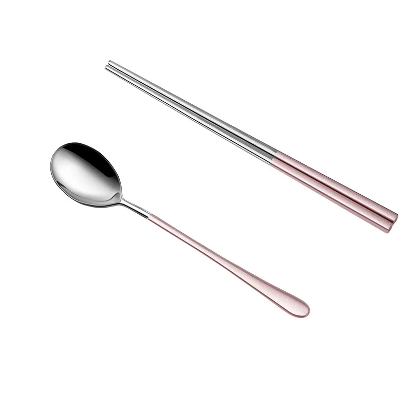 2 PCS Pink-Silver CHANOVEL 4 шт./компл. набор посуды 304 Нержавеющая сталь черный набор столовых приборов Ножи набор вилок столовые приборы Золотой палочки дозирующая детская ложка для Прямая - Цвет: 2 PCS Pink-Silver