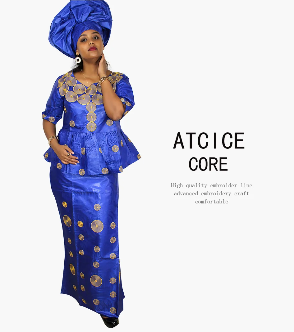 african wear for women African Dress For Lady Fashion Design Computer Embroidery Design Top With Rapper Scraf DP193# african wear for women